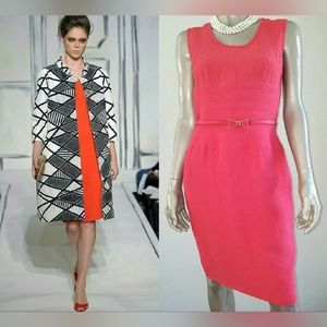 $3,800 OSCAR DE LA RENTA GORGEOUS CORAL RED WOOL SILK LINED RUNWAY DRESS US 6